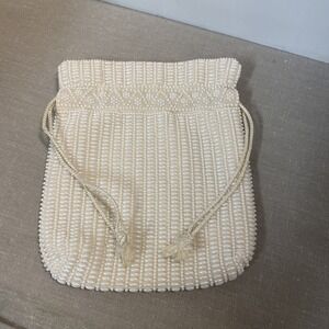 VINTAGE Fine Arts‎ Bag Co. Ivory Pearl Beaded Handbag Evening 8x7 Double Sinch
